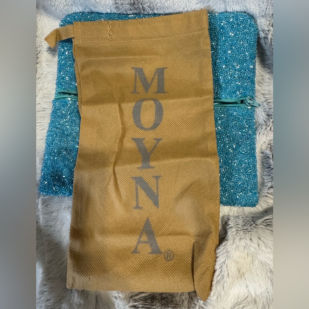 Moyna - Turquoise Blue Orange/Coral Reef Beaded Fold Over Clutch w/Dust Bag EUC - Picture 6 of 10